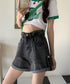 ロールアップ デニムショートパンツ 美脚 デニムパンツ ハイウエスト レディース 短パン ワイドシルエット 体型カバー 半ズボン 大人カジュアル 脚長ジーンズ春夏 89DWEI-009