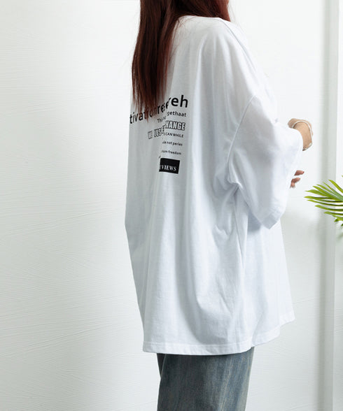 オーバーサイズ 英文字ロゴ 半袖Tシャツ レディース ビッグTシャツ プリントTシャツ カットソーユニセックス 夏t 韓国風チュニックロンT ゆったり黒白tシャツ 89EKDZ-001