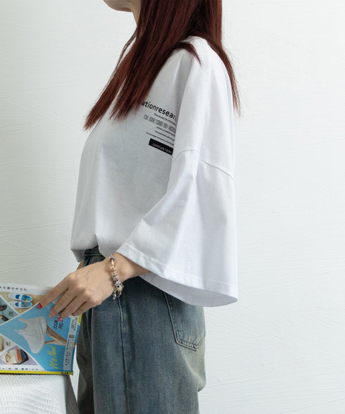 オーバーサイズ 英文字ロゴ 半袖Tシャツ レディース ビッグTシャツ プリントTシャツ カットソーユニセックス 夏t 韓国風チュニックロンT ゆったり黒白tシャツ 89EKDZ-001