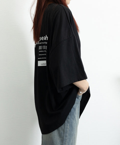 オーバーサイズ 英文字ロゴ 半袖Tシャツ レディース ビッグTシャツ プリントTシャツ カットソーユニセックス 夏t 韓国風チュニックロンT ゆったり黒白tシャツ 89EKDZ-001