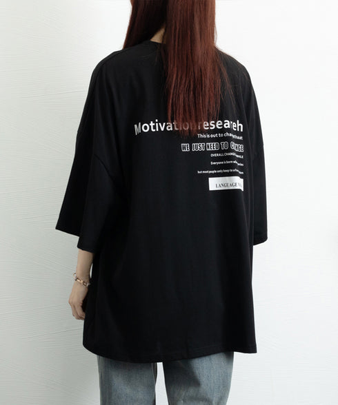 オーバーサイズ 英文字ロゴ 半袖Tシャツ レディース ビッグTシャツ プリントTシャツ カットソーユニセックス 夏t 韓国風チュニックロンT ゆったり黒白tシャツ 89EKDZ-001