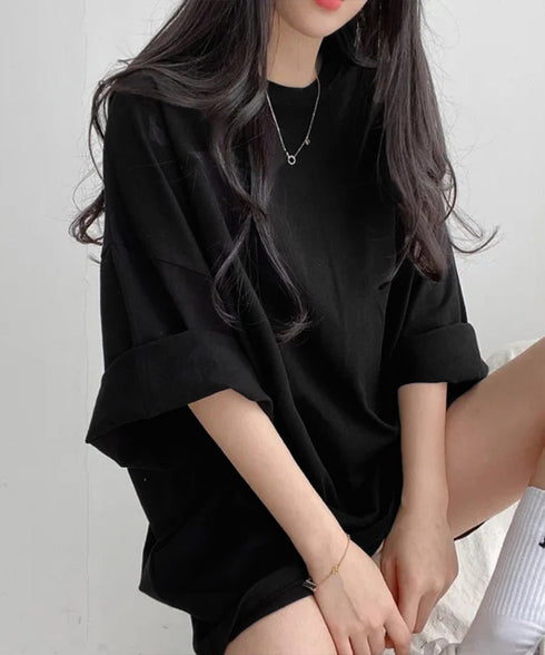 バックプリントTシャツ ゆったりビッグt ロングtシャツ レディース ビッグロゴT体型カバー 半袖英字ロゴカットソーユニセックス 夏t 韓国風 チュニックトップス 89EKDZ-002