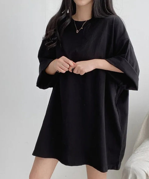 バックプリントTシャツ ゆったりビッグt ロングtシャツ レディース ビッグロゴT体型カバー 半袖英字ロゴカットソーユニセックス 夏t 韓国風 チュニックトップス 89EKDZ-002