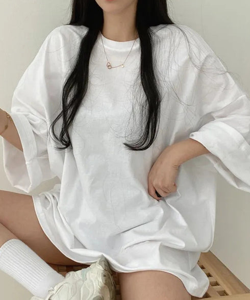 バックプリントTシャツ ゆったりビッグt ロングtシャツ レディース ビッグロゴT体型カバー 半袖英字ロゴカットソーユニセックス 夏t 韓国風 チュニックトップス 89EKDZ-002