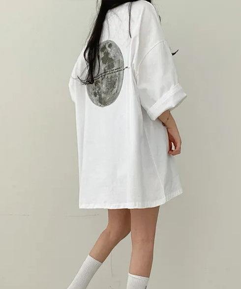 バックプリントTシャツ ゆったりビッグt ロングtシャツ レディース ビッグロゴT体型カバー 半袖英字ロゴカットソーユニセックス 夏t 韓国風 チュニックトップス 89EKDZ-002