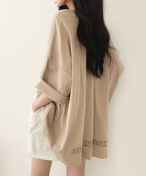 ロゴTシャツ ゆったり プルオーバー夏服 ロングtシャツ オーバーサイズ 英文字ロゴ 半袖Tシャツ 着やせ カットソー ビッグtシャツ大人カジュアル クルーネック 89EKDZ-003