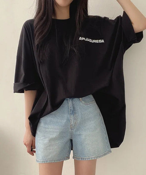 ロゴTシャツ ゆったり プルオーバー夏服 ロングtシャツ オーバーサイズ 英文字ロゴ 半袖Tシャツ 着やせ カットソー ビッグtシャツ大人カジュアル クルーネック 89EKDZ-003