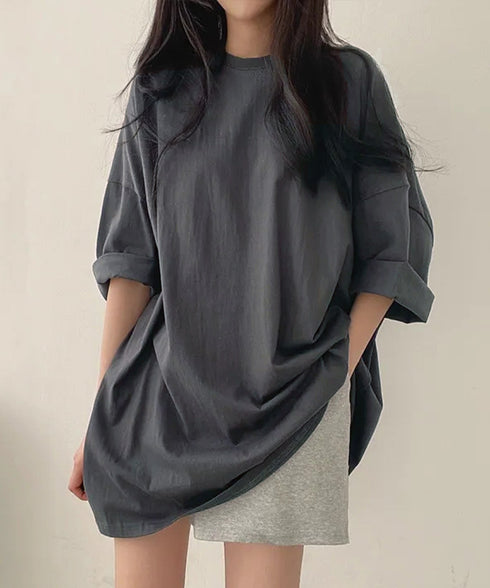 ロゴTシャツ ゆったり プルオーバー夏服 ロングtシャツ オーバーサイズ 英文字ロゴ 半袖Tシャツ 着やせ カットソー ビッグtシャツ大人カジュアル クルーネック 89EKDZ-003