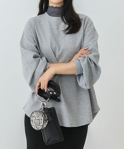 トレーナーレディーススウェットシャツ薄手 パフスリーブ 無地 トップス おしゃれ長袖プルオーバー 体型カバーカットソー ゆったり春秋服オルチャン ワッフル生地 89EKDZ-004