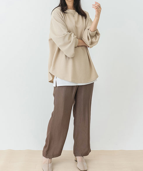 トレーナーレディーススウェットシャツ薄手 パフスリーブ 無地 トップス おしゃれ長袖プルオーバー 体型カバーカットソー ゆったり春秋服オルチャン ワッフル生地 89EKDZ-004