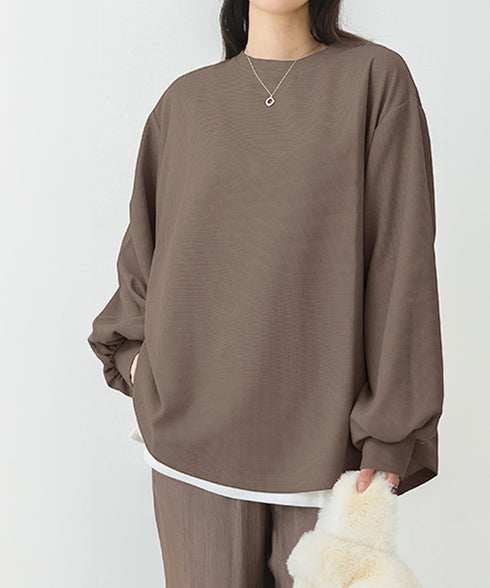 トレーナーレディーススウェットシャツ薄手 パフスリーブ 無地 トップス おしゃれ長袖プルオーバー 体型カバーカットソー ゆったり春秋服オルチャン ワッフル生地 89EKDZ-004