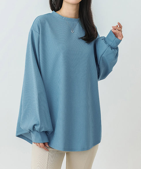 トレーナーレディーススウェットシャツ薄手 パフスリーブ 無地 トップス おしゃれ長袖プルオーバー 体型カバーカットソー ゆったり春秋服オルチャン ワッフル生地 89EKDZ-004