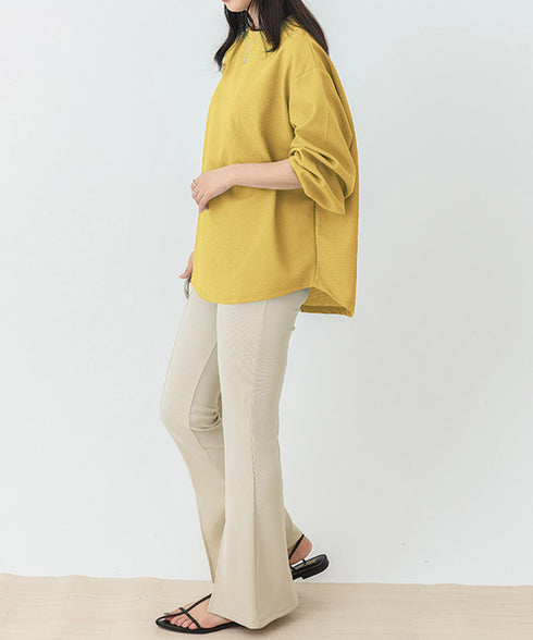 トレーナーレディーススウェットシャツ薄手 パフスリーブ 無地 トップス おしゃれ長袖プルオーバー 体型カバーカットソー ゆったり春秋服オルチャン ワッフル生地 89EKDZ-004