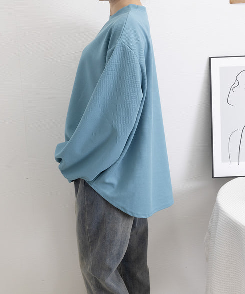 トレーナーレディーススウェットシャツ薄手 パフスリーブ 無地 トップス おしゃれ長袖プルオーバー 体型カバーカットソー ゆったり春秋服オルチャン ワッフル生地 89EKDZ-004