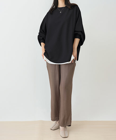 トレーナーレディーススウェットシャツ薄手 パフスリーブ 無地 トップス おしゃれ長袖プルオーバー 体型カバーカットソー ゆったり春秋服オルチャン ワッフル生地 89EKDZ-004