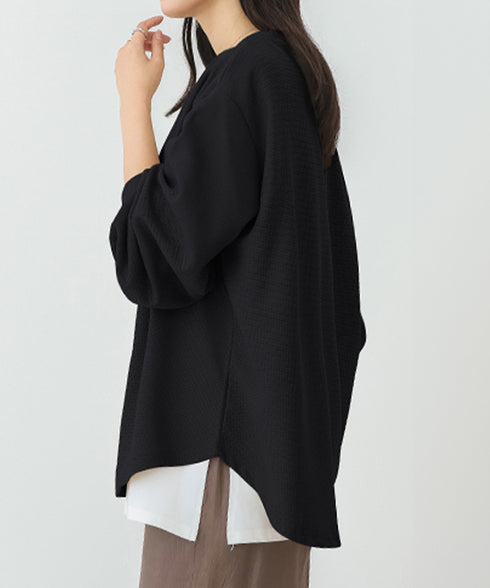 トレーナーレディーススウェットシャツ薄手 パフスリーブ 無地 トップス おしゃれ長袖プルオーバー 体型カバーカットソー ゆったり春秋服オルチャン ワッフル生地 89EKDZ-004