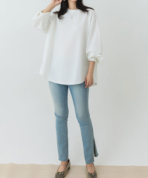 トレーナーレディーススウェットシャツ薄手 パフスリーブ 無地 トップス おしゃれ長袖プルオーバー 体型カバーカットソー ゆったり春秋服オルチャン ワッフル生地 89EKDZ-004