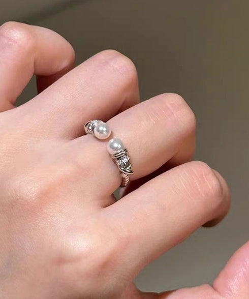 オープンリングセット フェイクパール指輪 重ね付けリング レディース プチプラジュエリー 結婚式 キラキラ お洒落アクセサリー 2点セット 韓国風リングプレゼント 89HANSHA-001