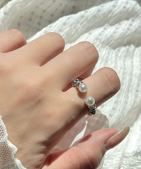 オープンリングセット フェイクパール指輪 重ね付けリング レディース プチプラジュエリー 結婚式 キラキラ お洒落アクセサリー 2点セット 韓国風リングプレゼント 89HANSHA-001