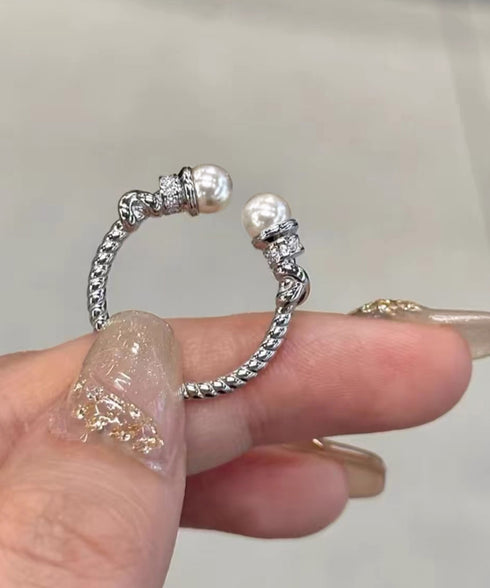 オープンリングセット フェイクパール指輪 重ね付けリング レディース プチプラジュエリー 結婚式 キラキラ お洒落アクセサリー 2点セット 韓国風リングプレゼント 89HANSHA-001