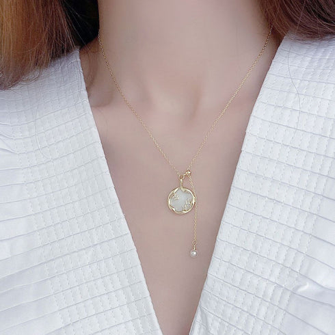 ネックレス チェーン パール ゴールド 韓国風 きらきら ラインストーン 可愛い レディース 上品 貝殻 輝く 結婚式 89HUAY-001