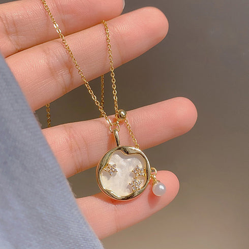 ネックレス チェーン パール ゴールド 韓国風 きらきら ラインストーン 可愛い レディース 上品 貝殻 輝く 結婚式 89HUAY-001