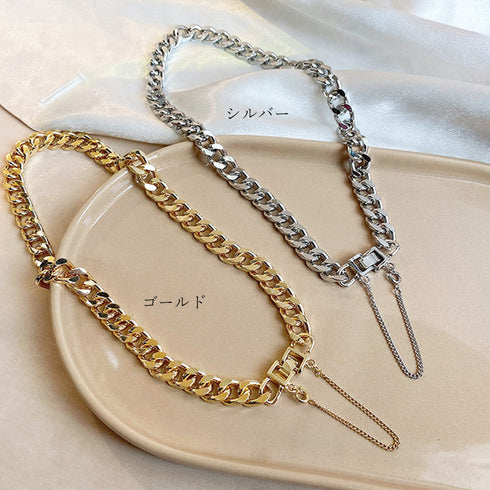 チョーカーネックレス チェーン シルバー 太め ボリューム レディース オシャレ 男女兼用 韓国風 アクセサリー 89HUAY-003
