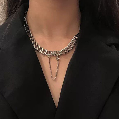 チョーカーネックレス チェーン シルバー 太め ボリューム レディース オシャレ 男女兼用 韓国風 アクセサリー 89HUAY-003