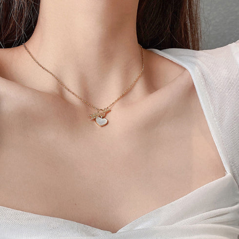 ネックレス チェーン ゴールド ハート キューピッドの矢 韓国風 きらきら 可愛い レディース 上品 貝殻 輝く 結婚式 ラインストーン 89HUAY-005