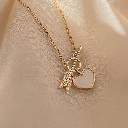 ネックレス チェーン ゴールド ハート キューピッドの矢 韓国風 きらきら 可愛い レディース 上品 貝殻 輝く 結婚式 ラインストーン 89HUAY-005