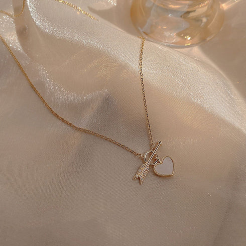 ネックレス チェーン ゴールド ハート キューピッドの矢 韓国風 きらきら 可愛い レディース 上品 貝殻 輝く 結婚式 ラインストーン 89HUAY-005