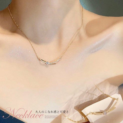 ネックレス アクセサリー レディース チェーン リボン結び きらきら 細め 上品 輝く 結婚式 ラインストーン 女子会 プレゼント 89HUAY-006
