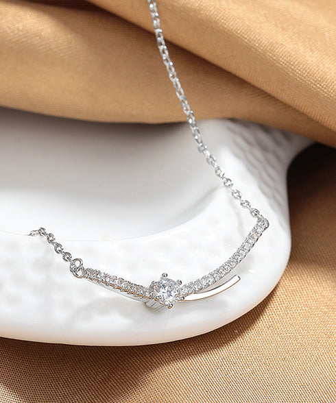 ネックレス アクセサリー レディース チェーンネックレス リボン結び きらきら 細めネックレス 上品 輝く 結婚式 首飾り ラインストーン 女子会 プレゼント 89HUAY-006