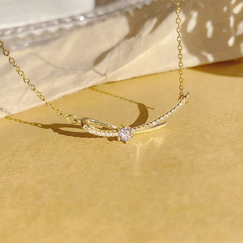 ネックレス アクセサリー レディース チェーン リボン結び きらきら 細め 上品 輝く 結婚式 ラインストーン 女子会 プレゼント 89HUAY-006