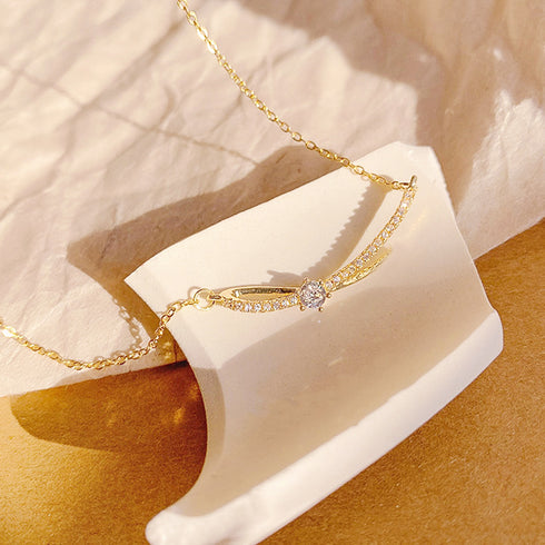 ネックレス アクセサリー レディース チェーン リボン結び きらきら 細め 上品 輝く 結婚式 ラインストーン 女子会 プレゼント 89HUAY-006