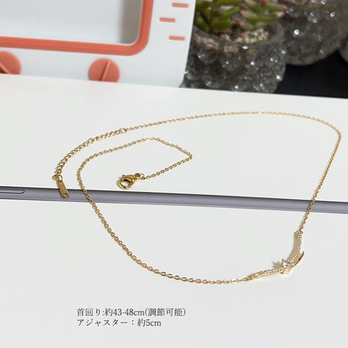 ネックレス アクセサリー レディース チェーン リボン結び きらきら 細め 上品 輝く 結婚式 ラインストーン 女子会 プレゼント 89HUAY-006