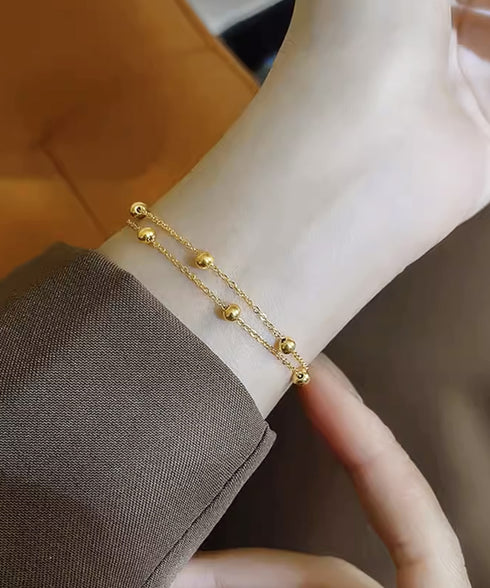 2連ブレスレット チェーン重ね付け腕飾り アクセサリー レディース 手首飾り エレガント シンプル お洒落 ギフト アジャスター付き ゴールド ファッション小物 89HUAY-021