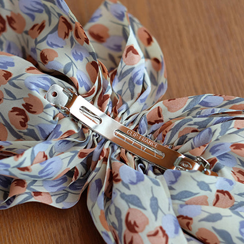 ビッグリボンバレッタ韓国ヘアアクセサリー 花柄バレッタ 大きめリボン 髪飾り 蝶々結び 大人可愛い まとめ髪 オフィスカジュアル女子会 おしゃれ 髪留め 流行り 89HXUAN-003