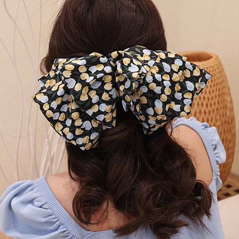 ビッグリボンバレッタ韓国ヘアアクセサリー 花柄バレッタ 大きめリボン 髪飾り 蝶々結び 大人可愛い まとめ髪 オフィスカジュアル女子会 おしゃれ 髪留め 流行り 89HXUAN-003