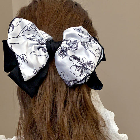 ビッグリボンバレッタ韓国ヘアアクセサリー 大きめリボン 花柄 髪飾り 蝶々結び 大人可愛い まとめ髪 オフィスカジュアル 女子会 おしゃれ 髪留め 流行り 上品 89HXUAN-004