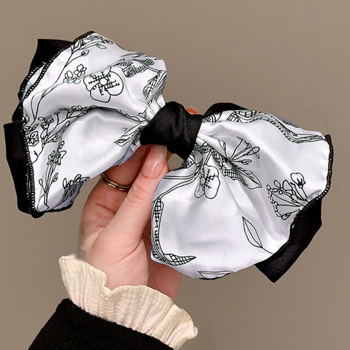 ビッグリボンバレッタ韓国ヘアアクセサリー 大きめリボン 花柄 髪飾り 蝶々結び 大人可愛い まとめ髪 オフィスカジュアル 女子会 おしゃれ 髪留め 流行り 上品 89HXUAN-004