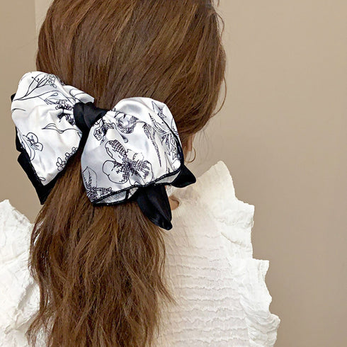 ビッグリボンバレッタ韓国ヘアアクセサリー 大きめリボン 花柄 髪飾り 蝶々結び 大人可愛い まとめ髪 オフィスカジュアル 女子会 おしゃれ 髪留め 流行り 上品 89HXUAN-004