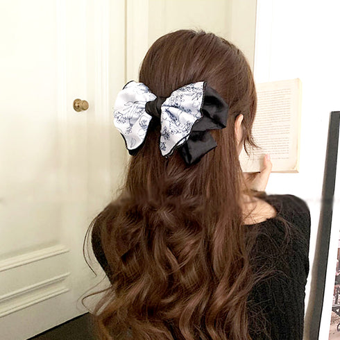 ビッグリボンバレッタ韓国ヘアアクセサリー 大きめリボン 花柄 髪飾り 蝶々結び 大人可愛い まとめ髪 オフィスカジュアル 女子会 おしゃれ 髪留め 流行り 上品 89HXUAN-004