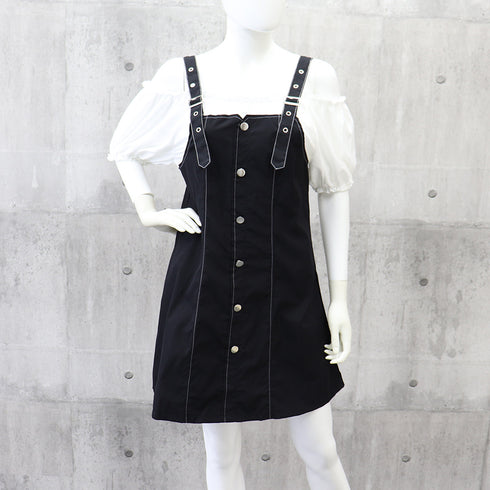 ワンピース 学生風 フリル襟 チェック柄 Aライン 配色 レディース ボリューム半袖 ひざ上丈スカート 可愛い レイヤード風 89HYF-002