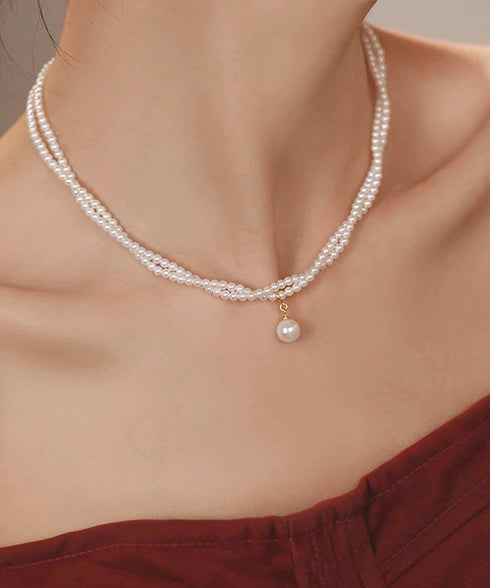 2連パールネックレス 結婚式 重ね付け風 レディース フェイクパール 可愛い 韓国風 アクセサリー 上品チョーカーネックレス 人気 トレンド きれいめ プレゼント 89JING-001