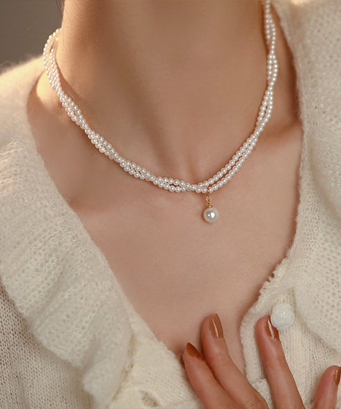 2連パールネックレス 結婚式 重ね付け風 レディース フェイクパール 可愛い 韓国風 アクセサリー 上品チョーカーネックレス 人気 トレンド きれいめ プレゼント 89JING-001