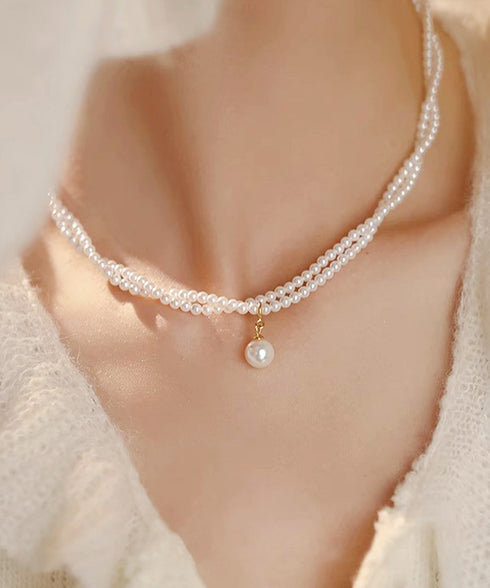 2連パールネックレス 結婚式 重ね付け風 レディース フェイクパール 可愛い 韓国風 アクセサリー 上品チョーカーネックレス 人気 トレンド きれいめ プレゼント 89JING-001