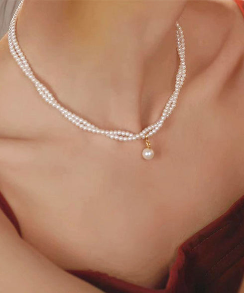 2連パールネックレス 結婚式 重ね付け風 レディース フェイクパール 可愛い 韓国風 アクセサリー 上品チョーカーネックレス 人気 トレンド きれいめ プレゼント 89JING-001
