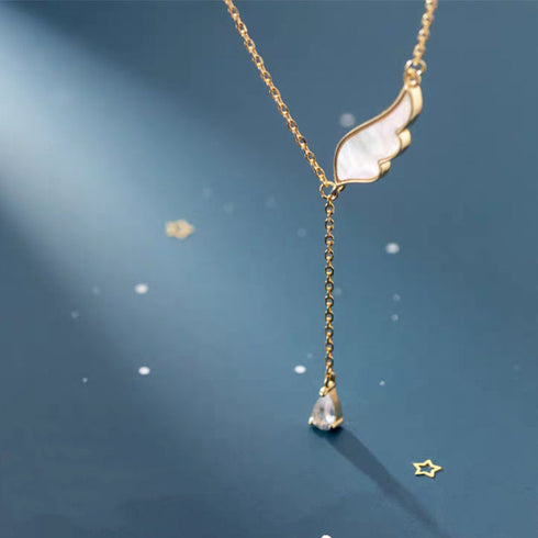 ネックレス 天使の羽根モチーフ 結婚式 貝殻ネックレス きらきら アクセサリー ラインストーン レディース オシャレ 89JYU-001