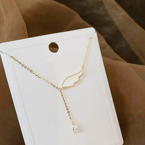 ネックレス 天使の羽根モチーフ 結婚式 貝殻ネックレス きらきら アクセサリー ラインストーン レディース オシャレ 89JYU-001